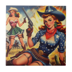 Retro Western Country Girls Tile