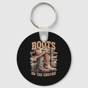 Retro Western Cowgirl Cowboy Hat Boots On Da Groun Keychain