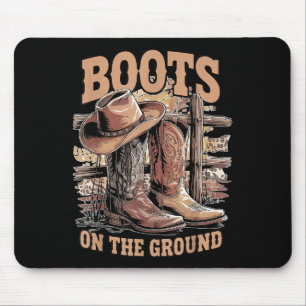 Retro Western Cowgirl Cowboy Hat Boots On Da Groun Mouse Pad