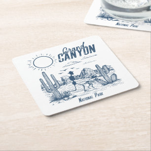Retro Western Grand Canyon National Park Valley  Square Paper Coaster