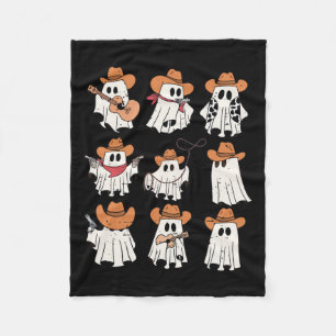 Retro Western Halloween Cowboy Ghost Collage Spook Fleece Blanket