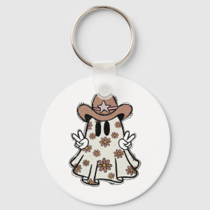 Retro Western Halloween Cowboy Ghost Howdy Cowgirl Keychain
