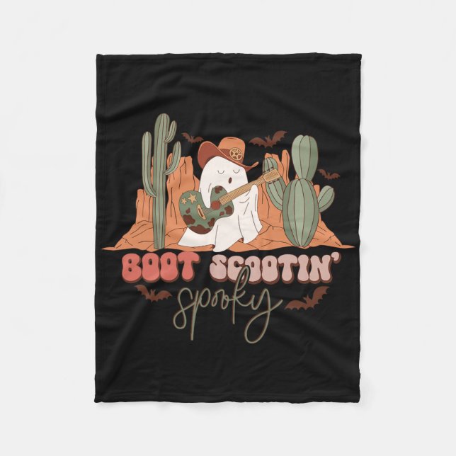 Retro Western Halloween Cute Ghost Fun Boot Scooti Fleece Blanket (Front)