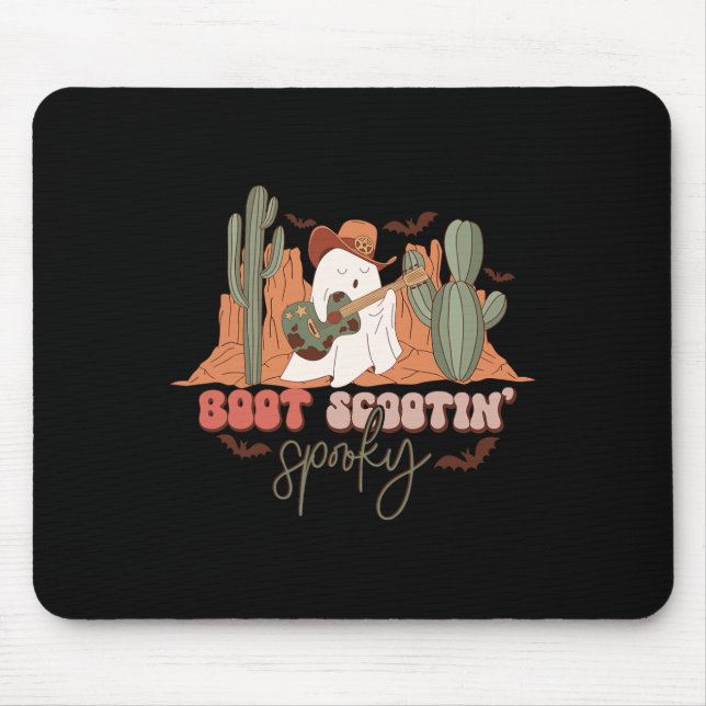 Retro Western Halloween Cute Ghost Fun Boot Scooti Mouse Pad (Front)