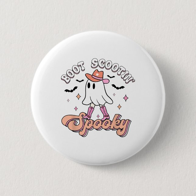 Retro Western Halloween Cute Ghost Funny Boot Scoo 2 Inch Round Button (Front)