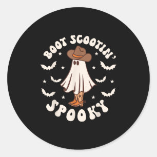 Retro Western Halloween Cute Ghost Funny Boot Scoo Classic Round Sticker