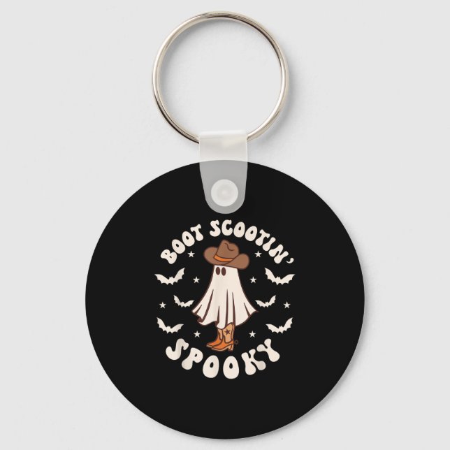 Retro Western Halloween Cute Ghost Funny Boot Scoo Keychain (Front)