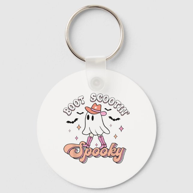 Retro Western Halloween Cute Ghost Funny Boot Scoo Keychain (Front)