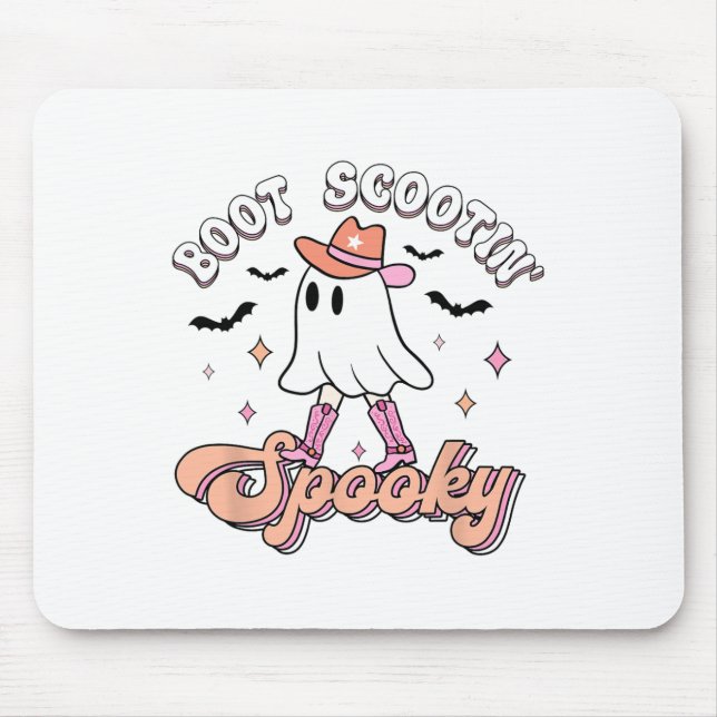 Retro Western Halloween Cute Ghost Funny Boot Scoo Mouse Pad (Front)