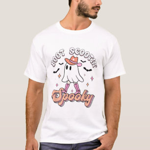 Retro Western Halloween Cute Ghost Funny Boot Scoo T-Shirt