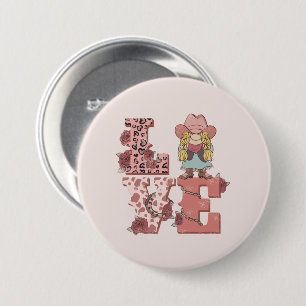 Retro Western Love 3 Inch Round Button