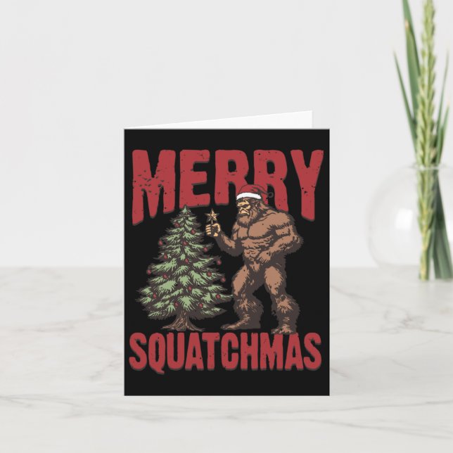 Retro Western Merry Squatchmas Funny Bigfoot Santa Card (Front)