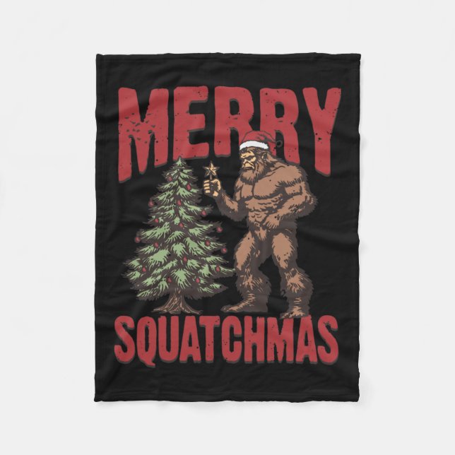 Retro Western Merry Squatchmas Funny Bigfoot Santa Fleece Blanket (Front)