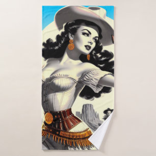 Retro Western Pin-up Bath Towel