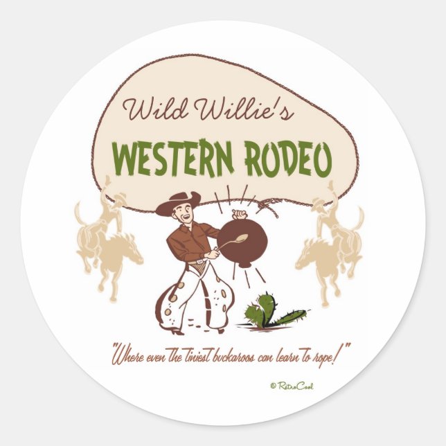 Retro 'Western Rodeo' Classic Round Sticker (Front)