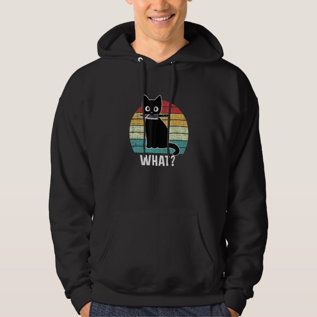 Retro What Cat Black Knife Meow Kitty Funny Cats M Hoodie (Front)