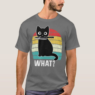 Retro What Cat Black Knife Meow Kitty Funny Cats M T-Shirt