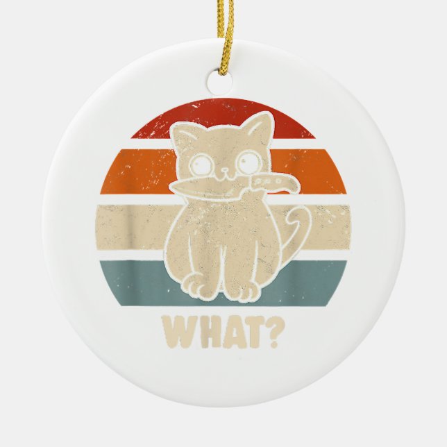Retro What Cat Knife Meow Kitty Funny Cats Mom And Ceramic Ornament (Front)