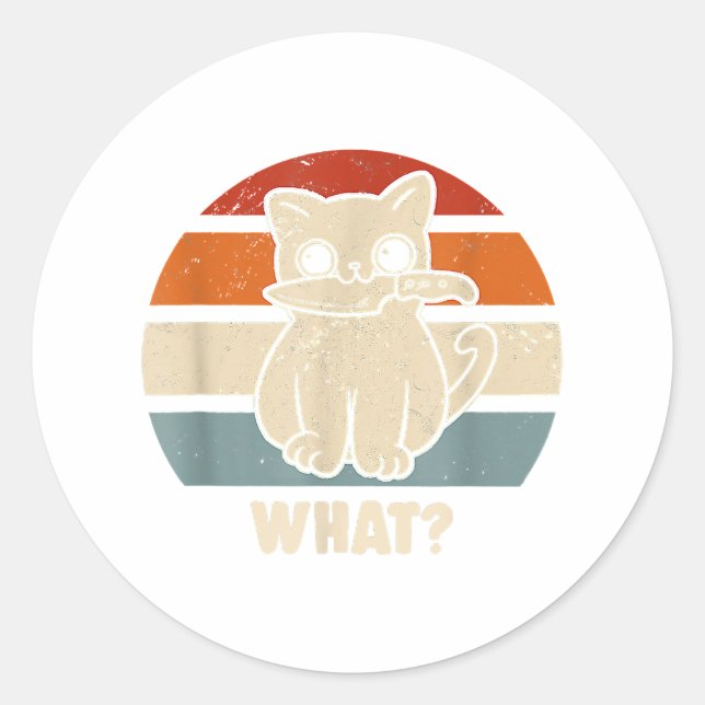 Retro What Cat Knife Meow Kitty Funny Cats Mom And Classic Round Sticker (Front)