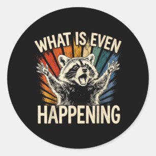 Retro What Is Even Happening Funny Raccoon Meme Classic Round Sticker