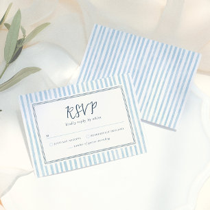 Retro Whimsical Blue Stripes Handdrawn RSVP Card