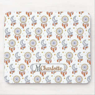 Retro Whimsical Boho Pattern Monogram Name Mouse Pad