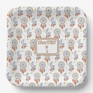 Retro Whimsical Boho Pattern Name Birthday Paper Plate