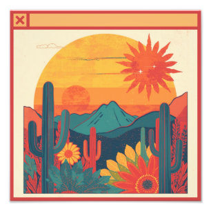 Retro Whimsical Boho Style Sunset Landscape Photo Print