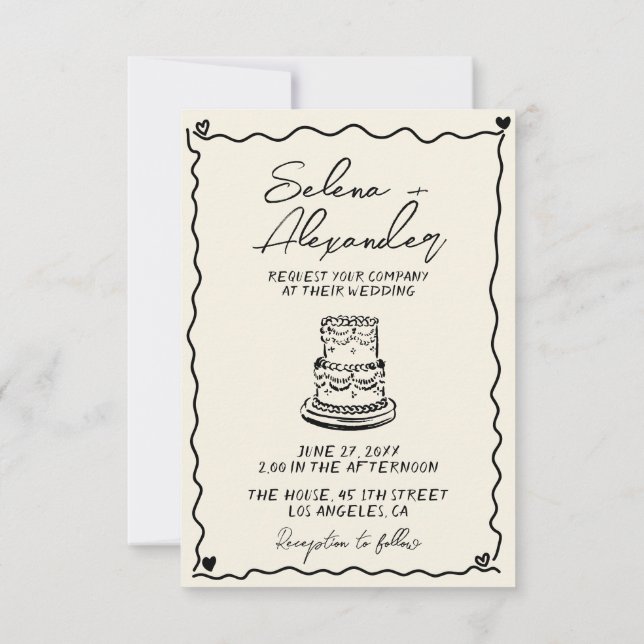 Retro Whimsical hand written wedding Invitation (Back)