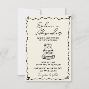 Retro Whimsical hand written wedding Invitation