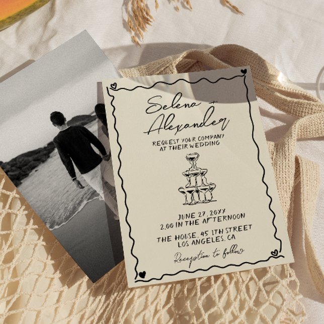 Retro Whimsical hand written wedding Invitation (Creator Uploaded)