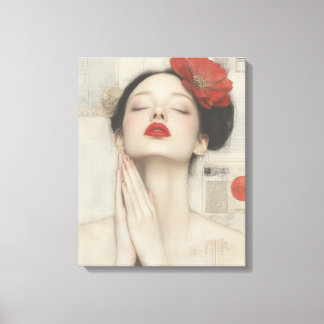 Retro Whimsical Lady Stretched Canvas Print