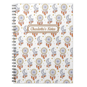 Retro Whimsical Mandala Boho Pattern Name Notebook