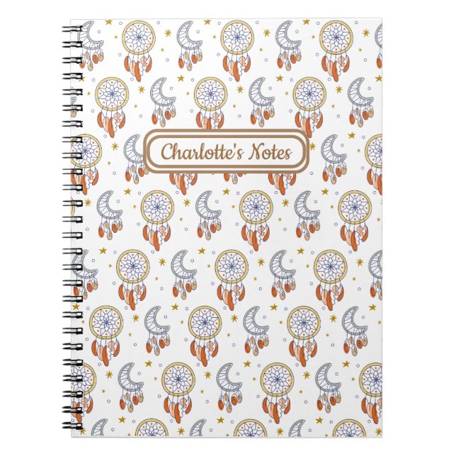 Retro Whimsical Mandala Boho Pattern Name Notebook (Front)