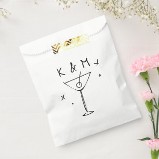 Retro Whimsical Martini Hand Drawn Custom Initials Favour Bag