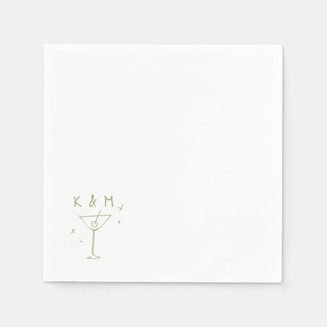 Retro Whimsical Martini Hand Drawn Custom Initials Napkin (Front)
