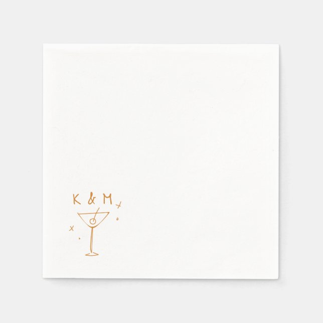 Retro Whimsical Martini Hand Drawn Custom Initials Napkin (Front)