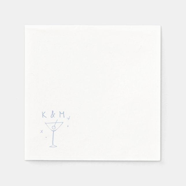 Retro Whimsical Martini Hand Drawn Custom Initials Napkin (Front)