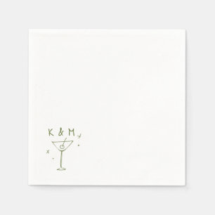 Retro Whimsical Martini Hand Drawn Custom Initials Napkin