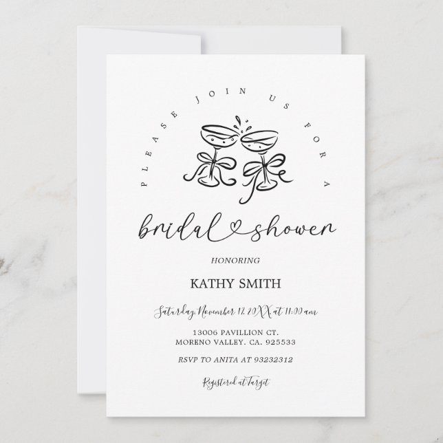 Retro Whimsical Minimal Hand Written Bridal Shower Invitation (Front)
