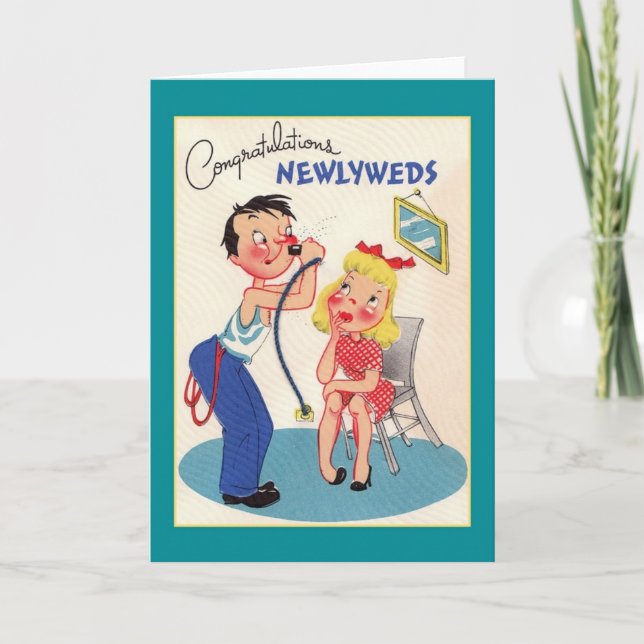 Retro Whimsical Newlywed Greeting Card (Front)