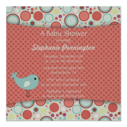 Retro whimsical polka dots baby shower invitation