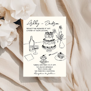 Retro Whimsical Quirky Hand Drawn Cake Wedding Invitation