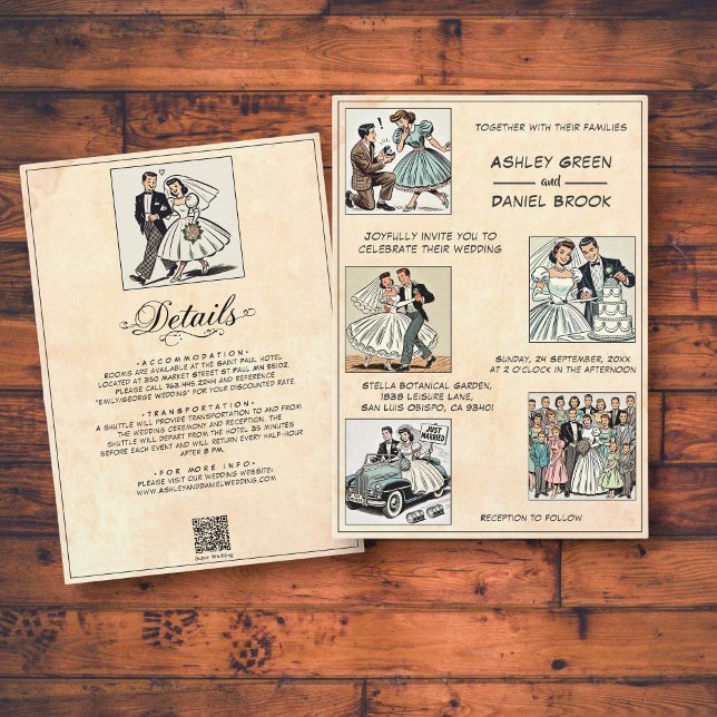Retro Whimsical Romantic 50s Comic Book Wedding Invitation (Creator Uploaded)