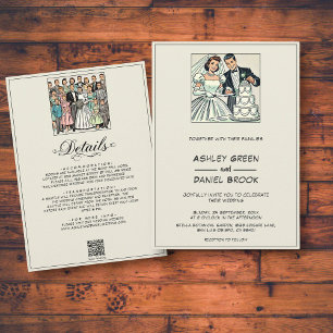 Retro Whimsical Romantic Couple 50s Comic Wedding Invitation