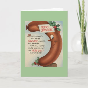 Retro Whimsical Sausage Christmas Greeting Card