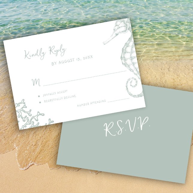 Retro whimsical script beach destination wedding RSVP card (Creator Uploaded)