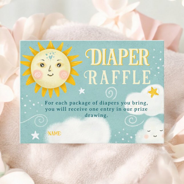 Retro whimsical Sun and Clouds diaper raffle baby Enclosure Card (Retro whimsical Sun and Clouds diaper raffle baby Enclosure Card)
