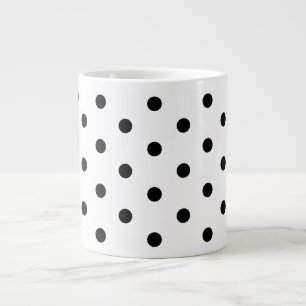 Retro White and Black Polka Dots Pattern Large Coffee Mug