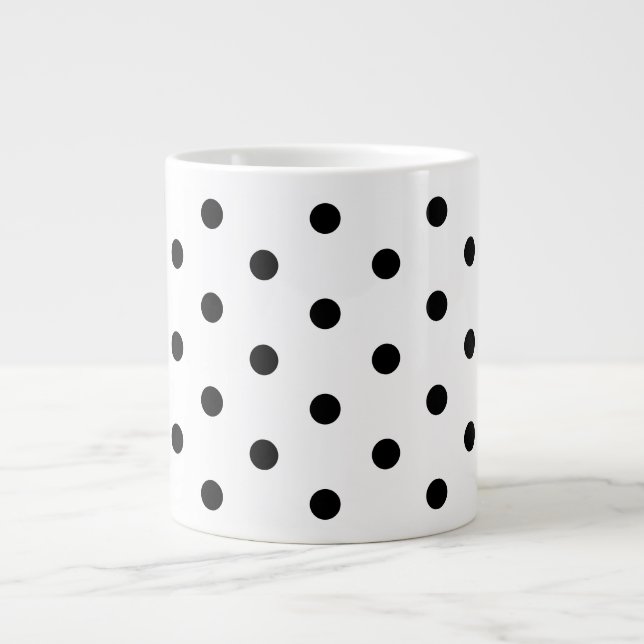 Retro White and Black  Polka Dots Pattern Large Coffee Mug (Front)